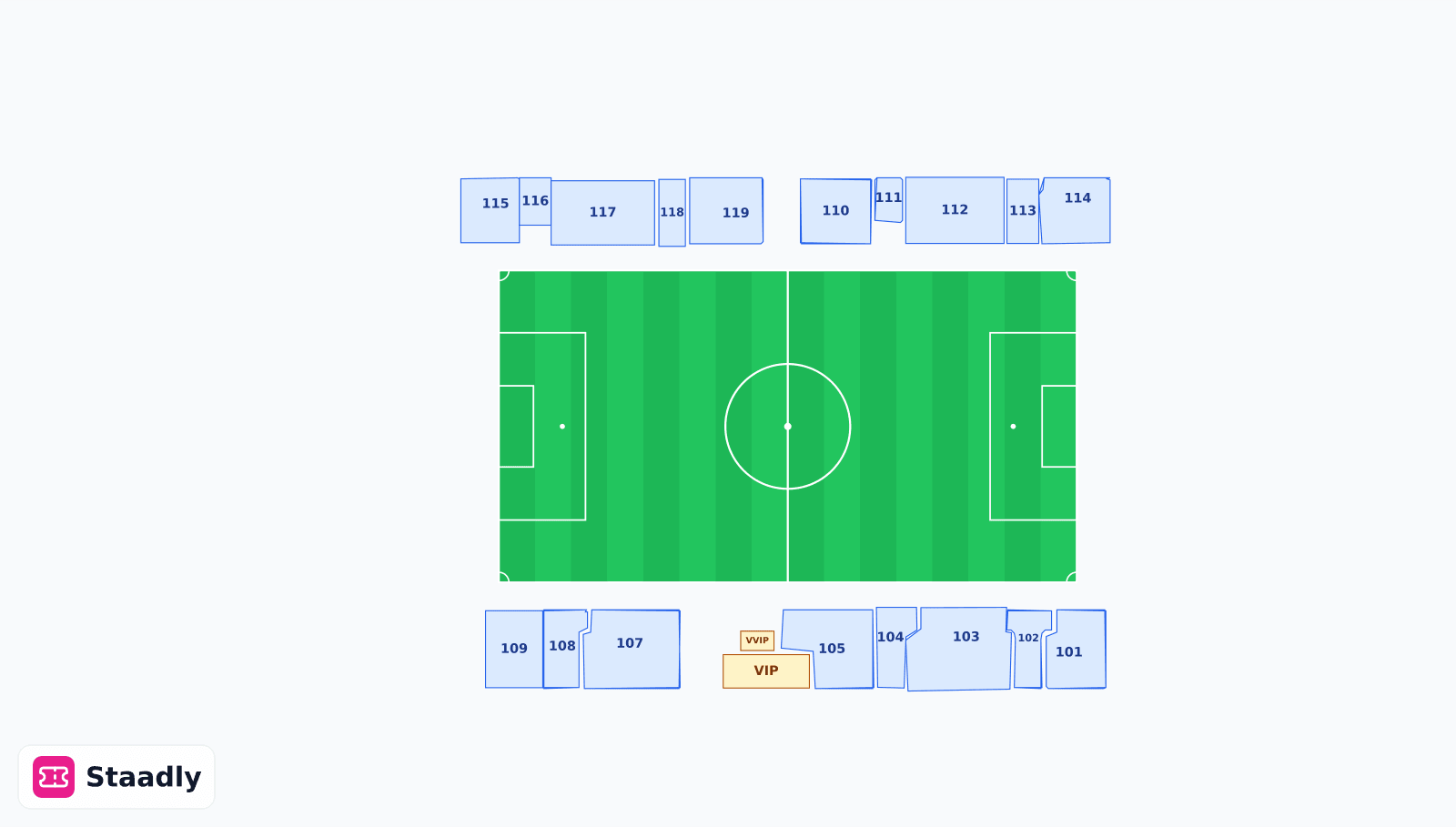 Ajman Stadium seat layout and seating plan — colored sections, stands and tiers (Ajman)