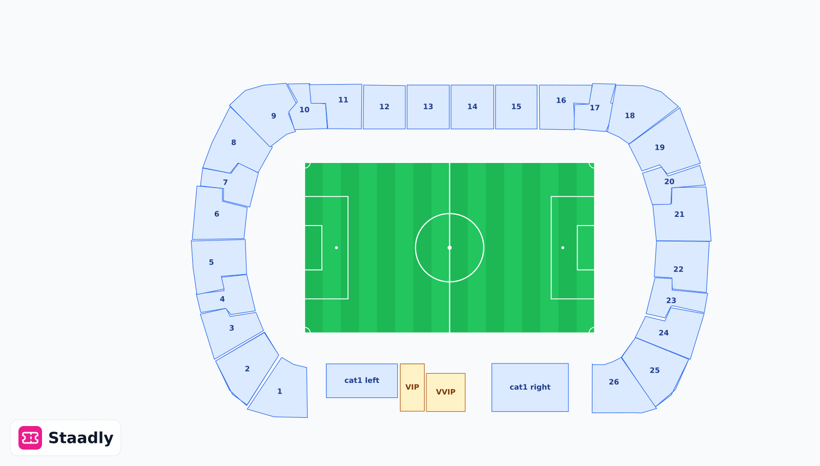 Al Nahyan Stadium seat layout and seating plan — colored sections, stands and tiers (Abu Dhabi)