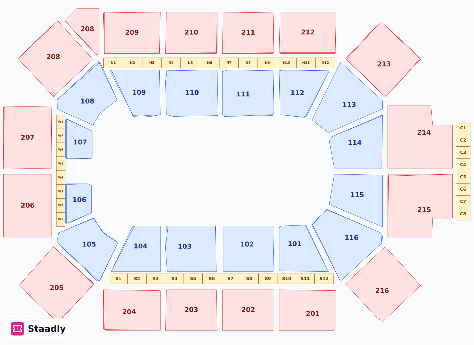 Allstate Arena seat layout and seating plan — colored sections, stands and tiers (Rosemont)