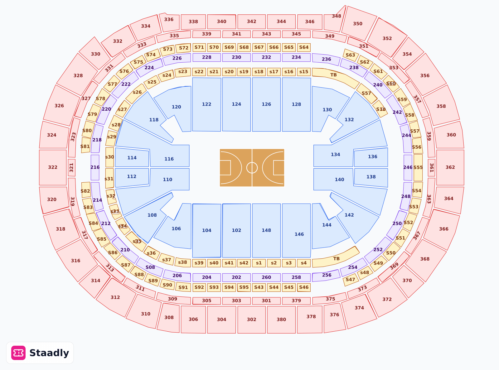 Ball Arena seat layout and seating plan — colored sections, stands and tiers (Denver)