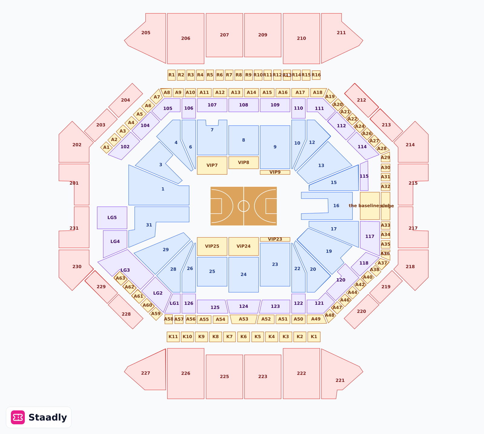 Barclays Center seat layout and seating plan — colored sections, stands and tiers (New York)