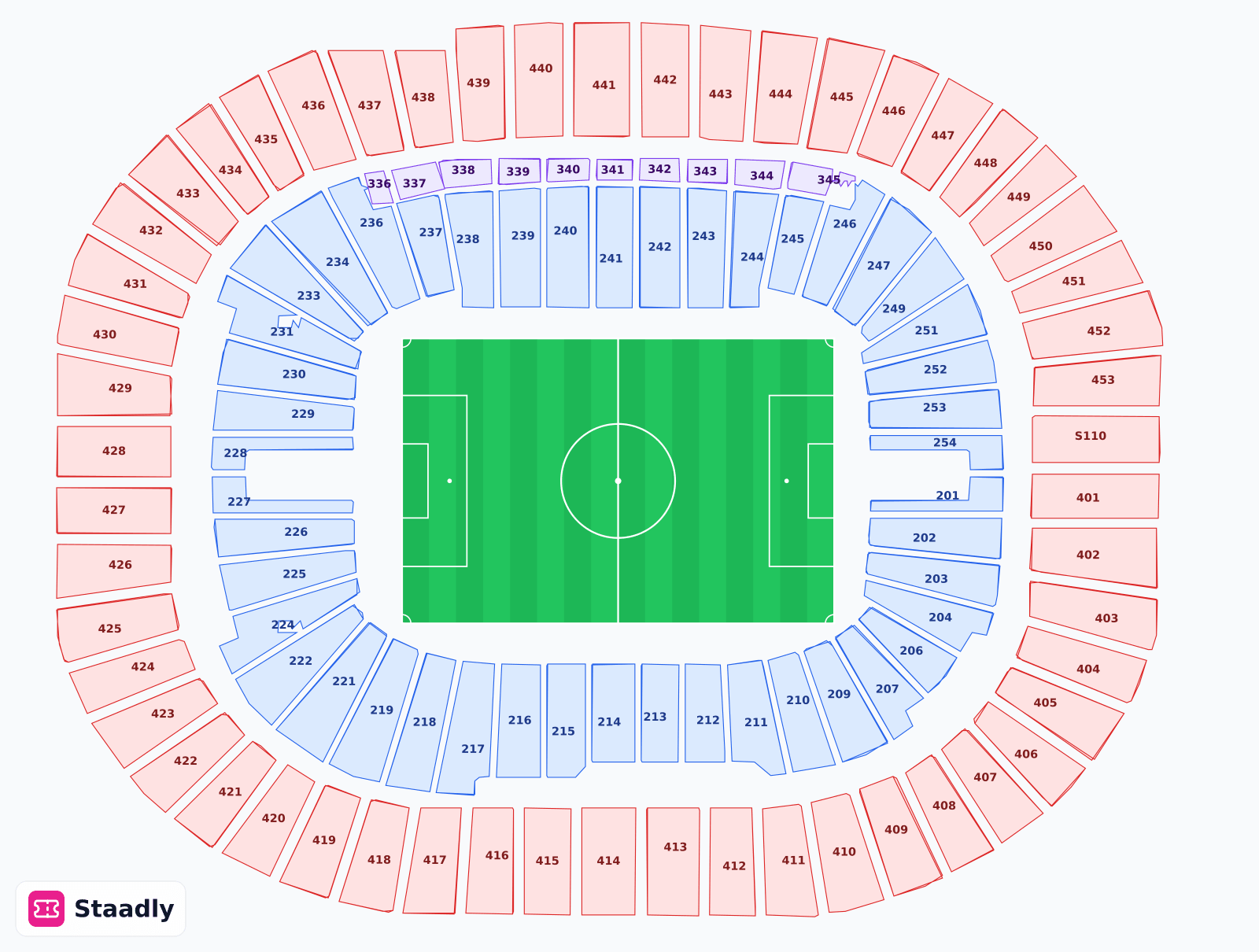 BC Place seat layout and seating plan — colored sections, stands and tiers (Vancouver)