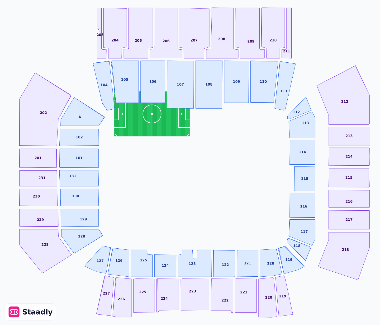 BMO Field seat layout and seating plan — colored sections, stands and tiers (Toronto)