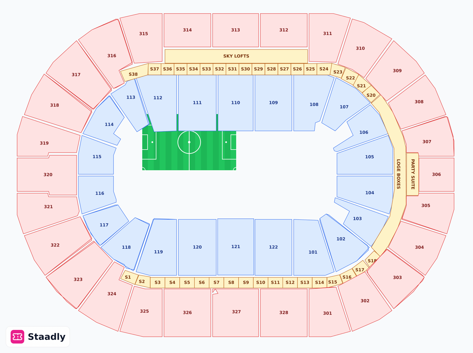 BOK Center seat layout and seating plan — colored sections, stands and tiers (Tulsa)