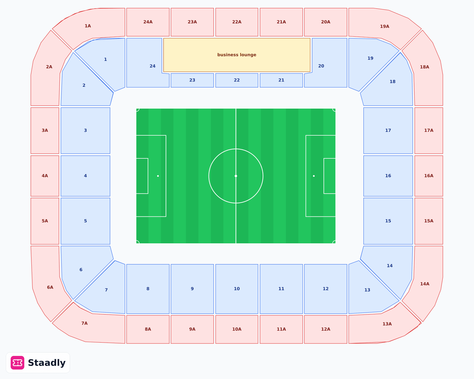 Borussia-Park seat layout and seating plan — colored sections, stands and tiers (Mönchengladbach) — Borussia Mönchengladbach's stadium