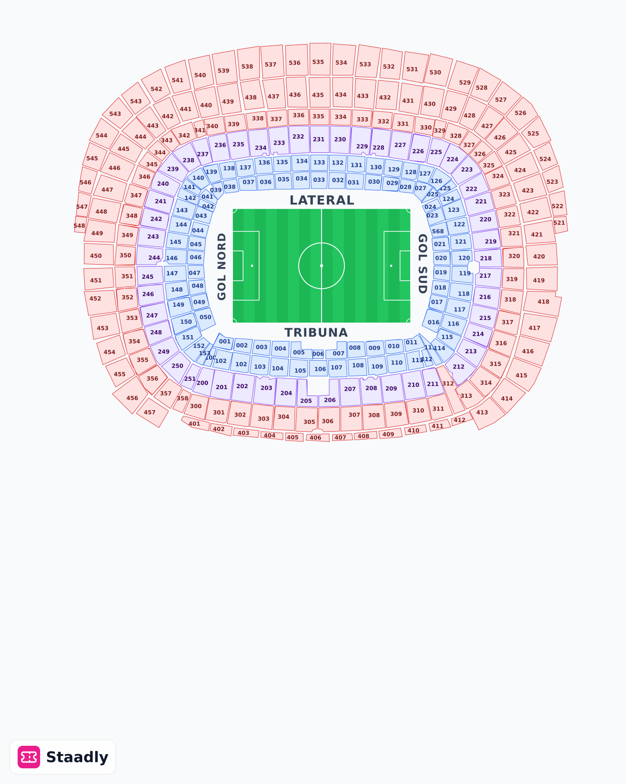 Camp Nou seat layout and seating plan — colored sections, stands and tiers (Barcelona)