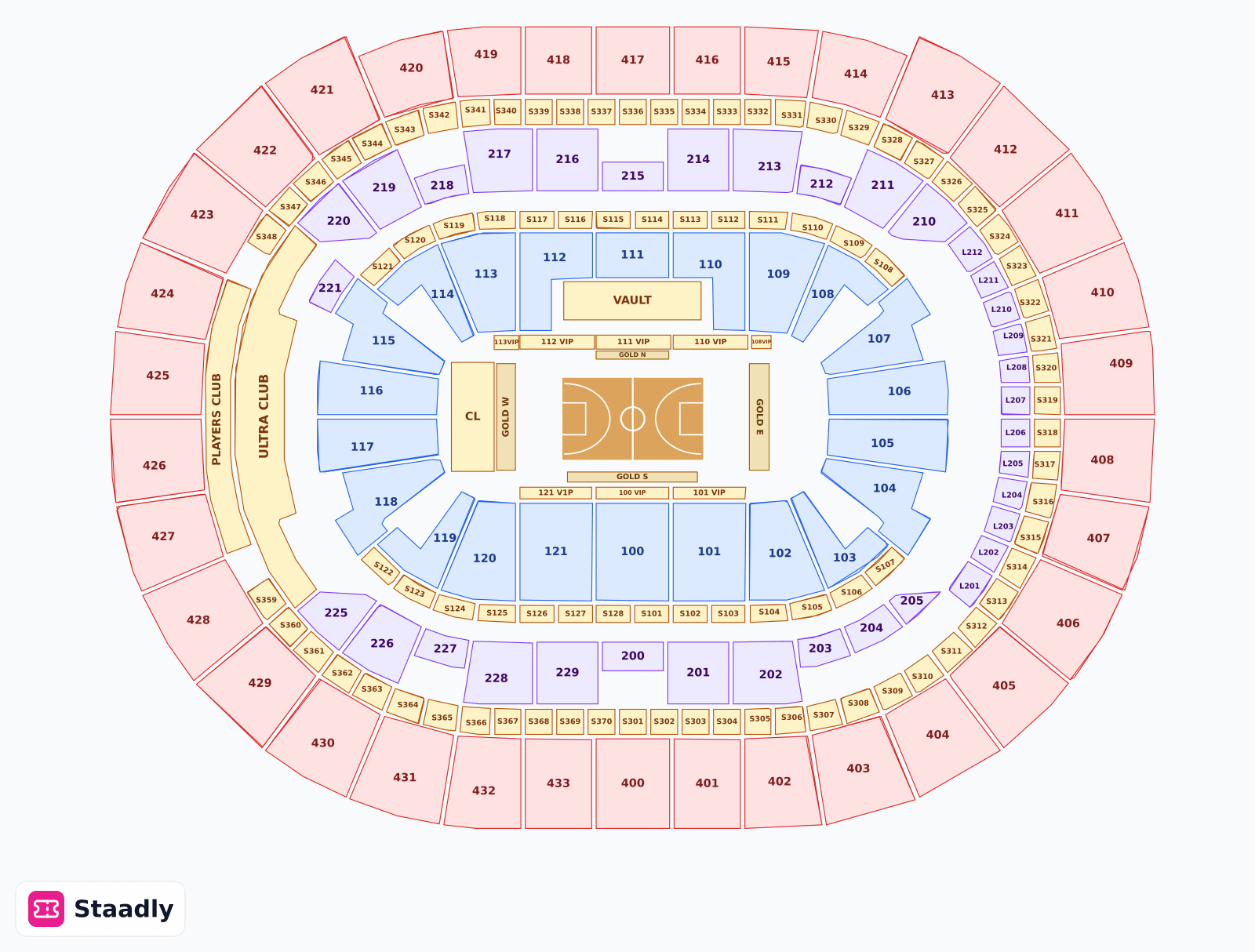 Capital One Arena seat layout and seating plan — colored sections, stands and tiers (Washington)
