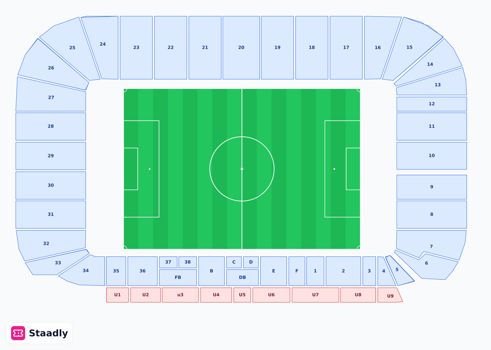 CBS ARENA seat layout and seating plan — colored sections, stands and tiers (COVENTRY)