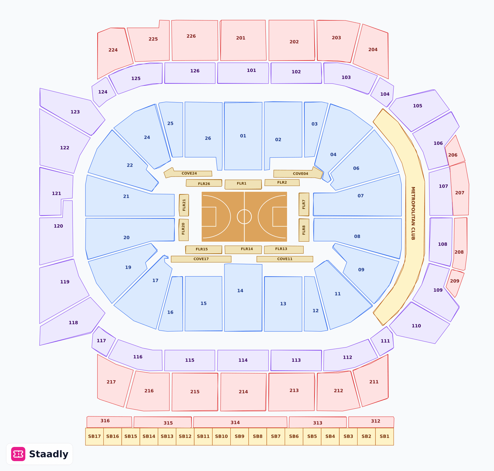 Climate Pledge Arena seat layout and seating plan — colored sections, stands and tiers (Seattle)