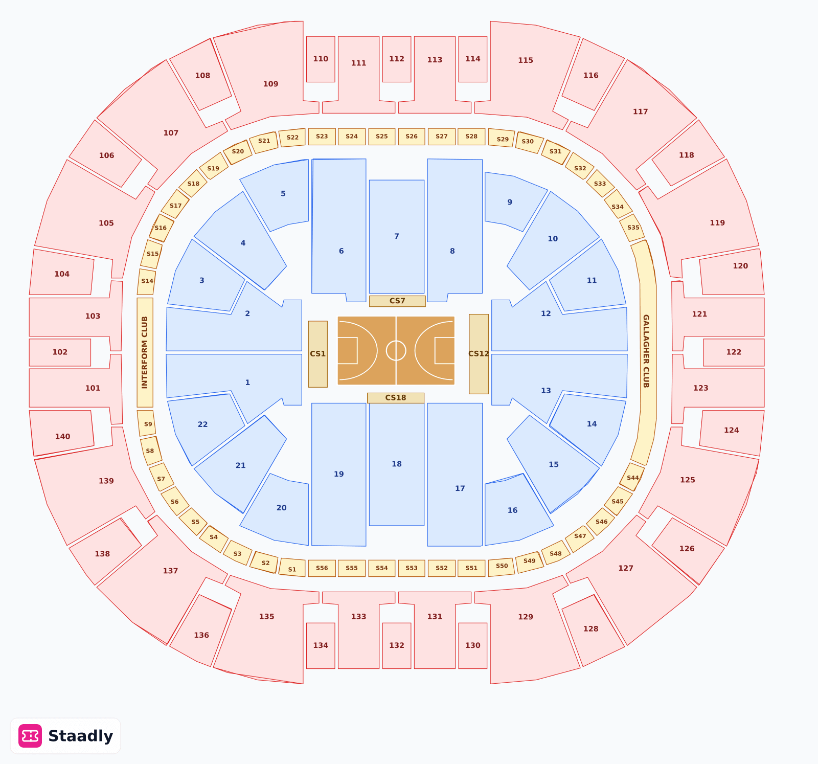 Delta Center seat layout and seating plan — colored sections, stands and tiers (Salt Lake City)