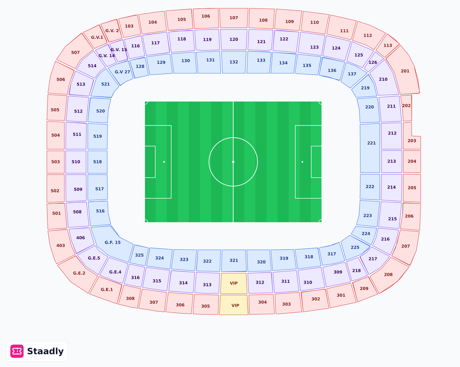 Estadi Ciutat de València seat layout and seating plan — colored sections, stands and tiers (Valencia)