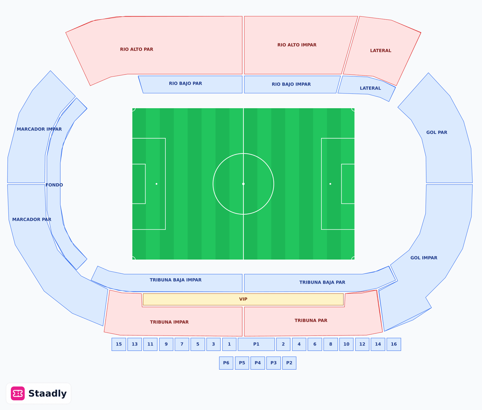Estadio Abanca-Balaídos seat layout and seating plan — colored sections, stands and tiers (Vigo)