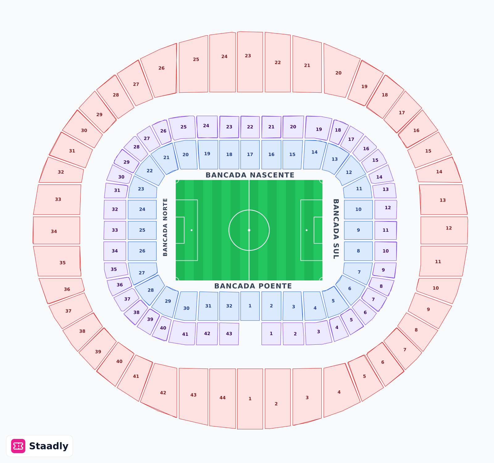 Estadio da Luz seat layout and seating plan — colored sections, stands and tiers (Lisbon)