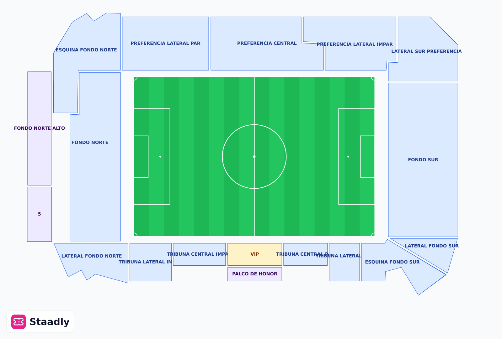 estadio de la cerámica seat layout and seating plan — colored sections, stands and tiers (Villarreal)