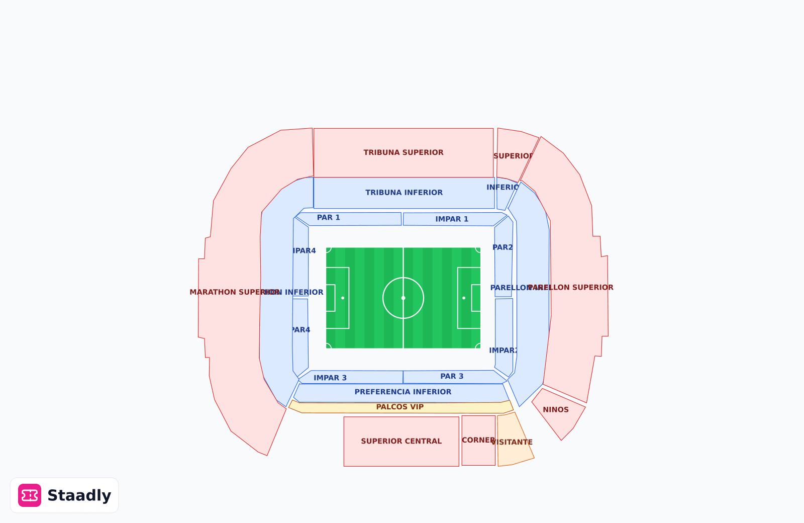 Estadio Municipal de Riazor seat layout and seating plan — colored sections, stands and tiers (La Coruña)