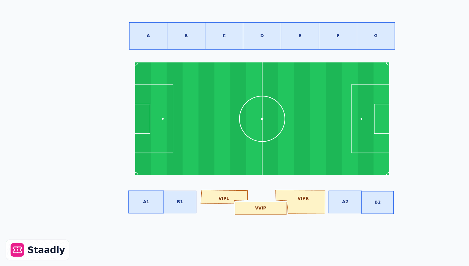 Hamdan bin Rashid Stadium seat layout and seating plan — colored sections, stands and tiers (Hatta)