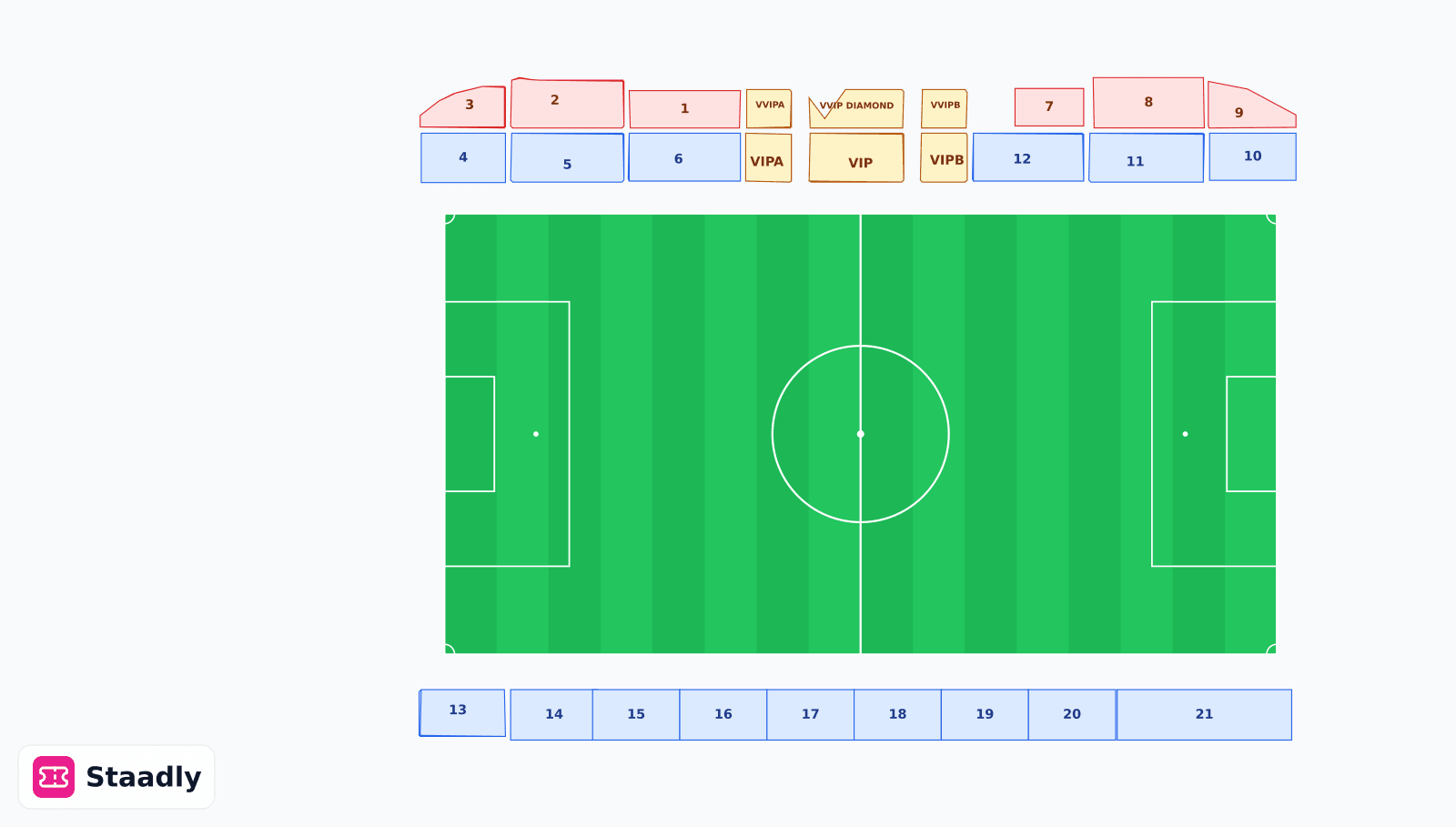 Hamdan bin Zayed Stadium seat layout and seating plan — colored sections, stands and tiers (Abu Dhabi)