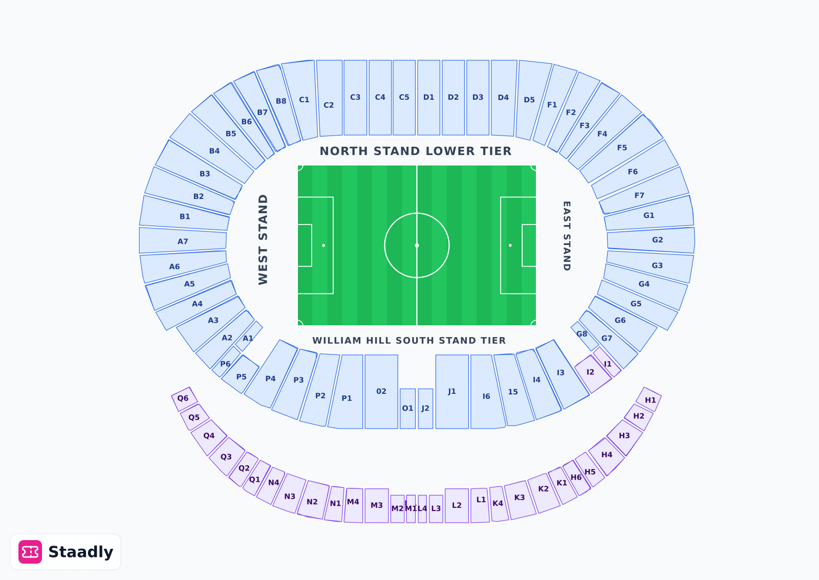 Hampden Park seat layout and seating plan — colored sections, stands and tiers (Glasgow)