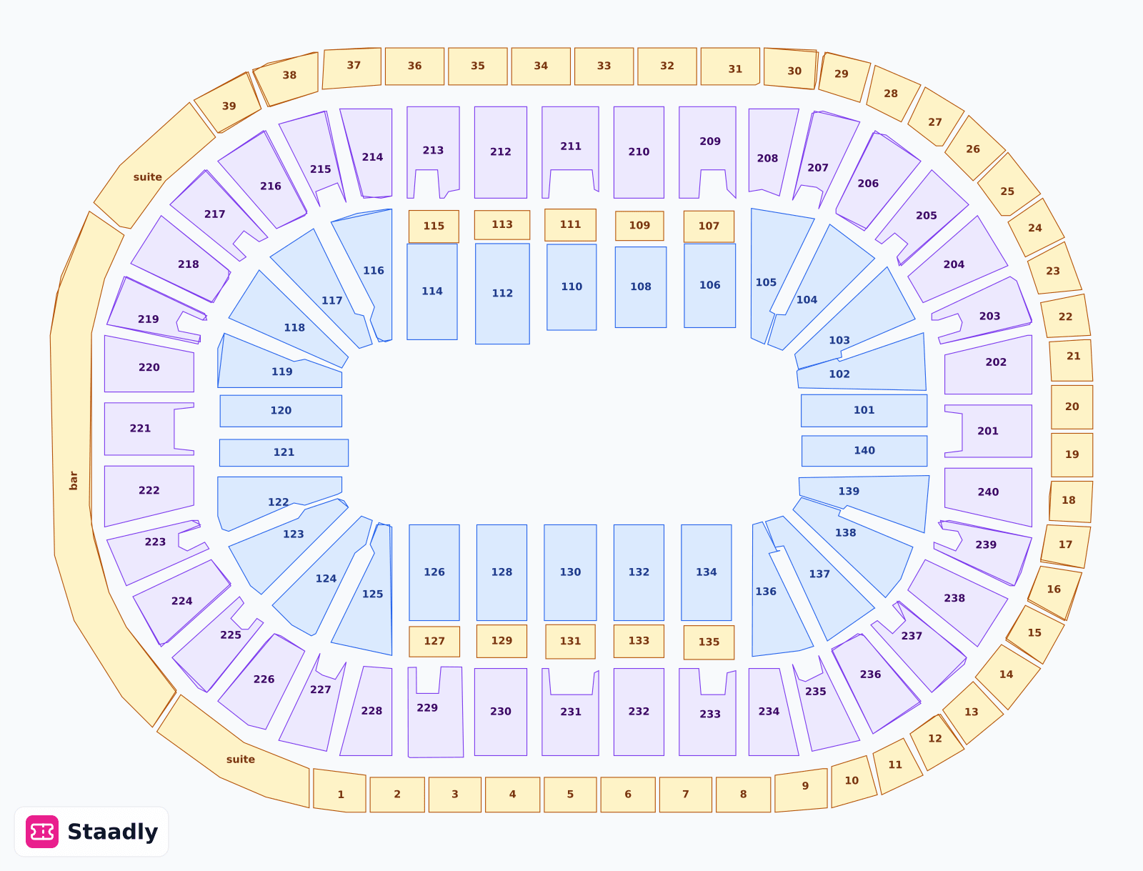 Heritage Bank Center seat layout and seating plan — colored sections, stands and tiers (Cincinnati)