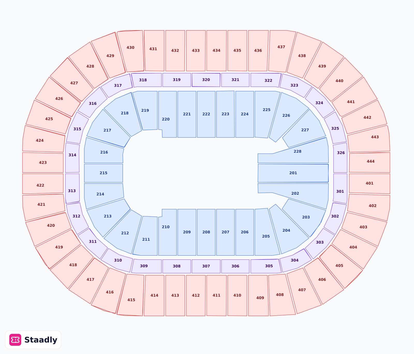 Honda Center seat layout and seating plan — colored sections, stands and tiers (Anaheim)
