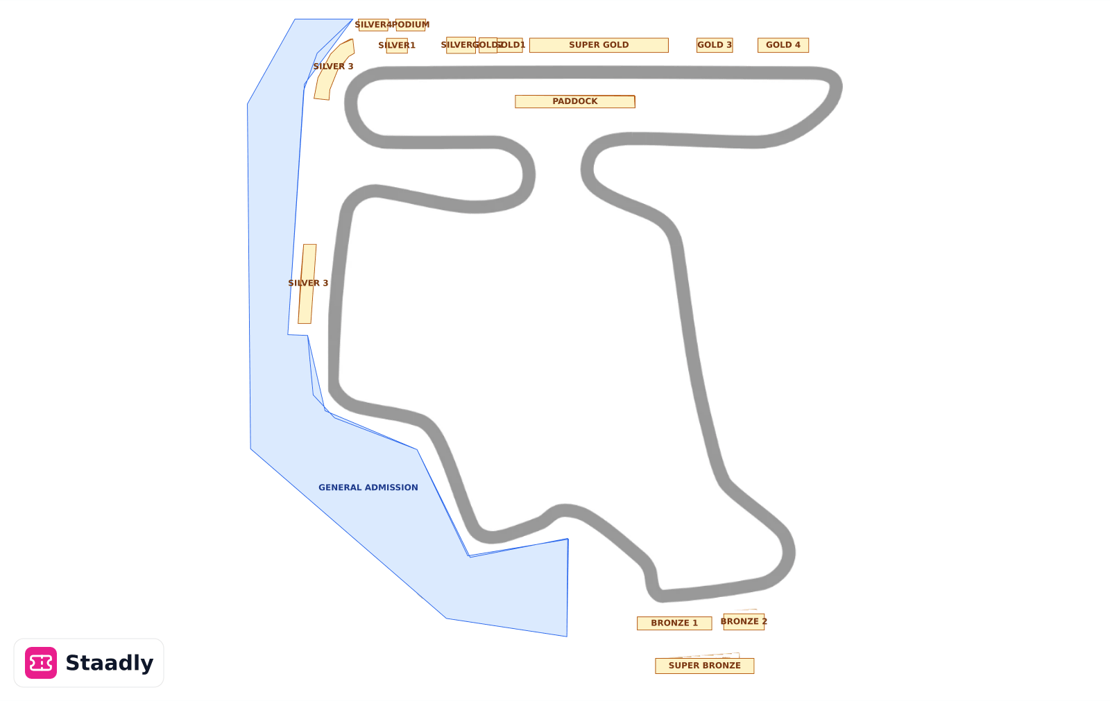 hungaroring seat layout and seating plan — colored sections, stands and tiers (Budapest)