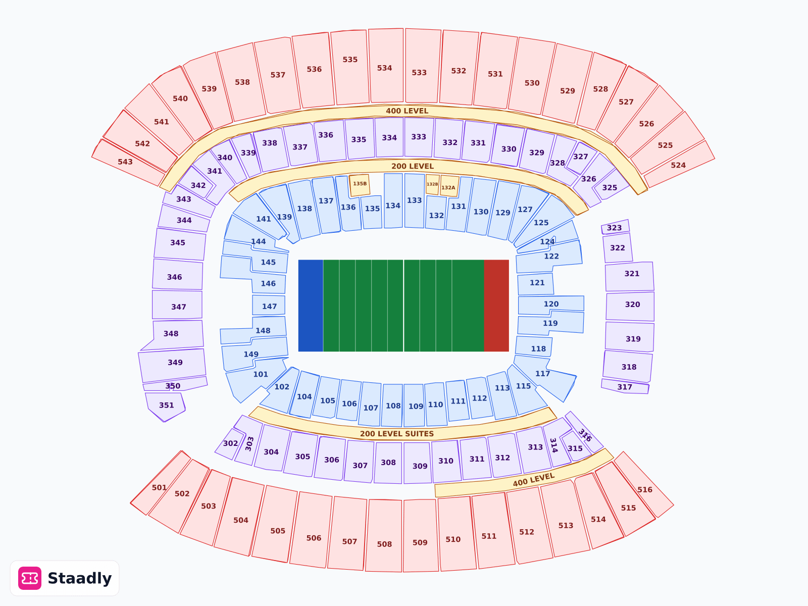 Huntington Bank Field seat layout and seating plan — colored sections, stands and tiers (Cleveland)