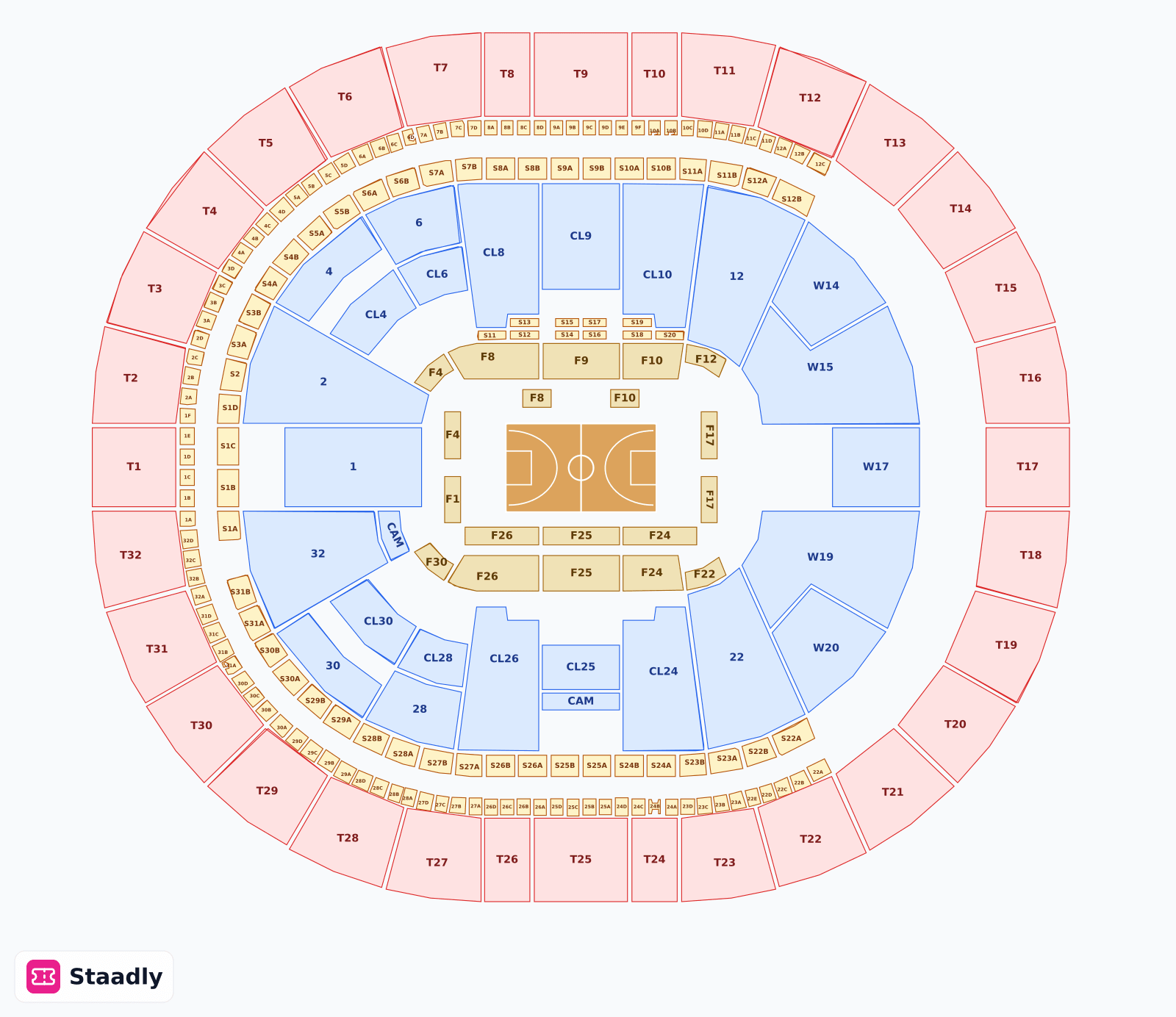 Intuit Dome seat layout and seating plan — colored sections, stands and tiers (Inglewood)