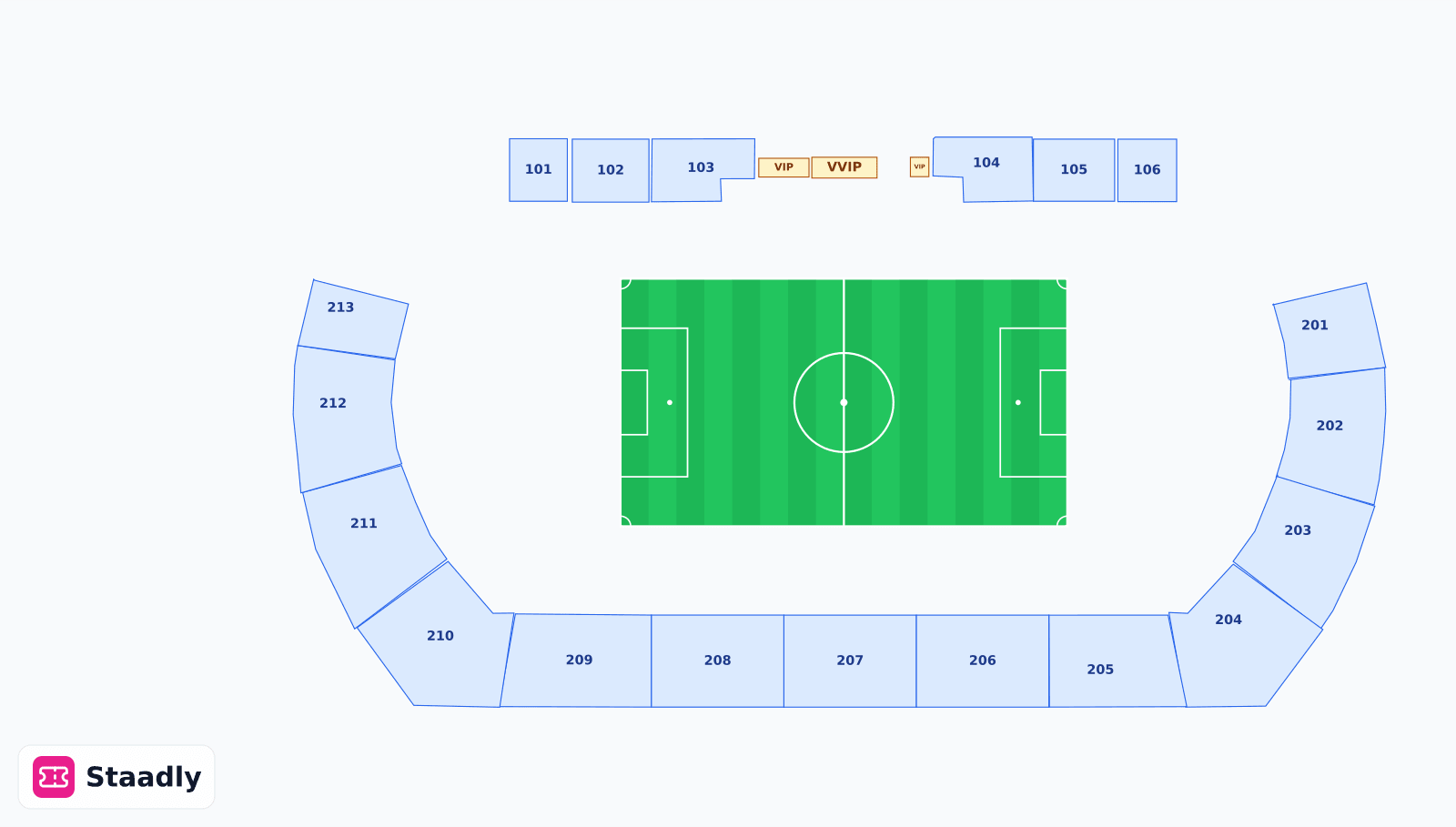 Ittihad Kalba Stadium seat layout and seating plan — colored sections, stands and tiers (Kalba)