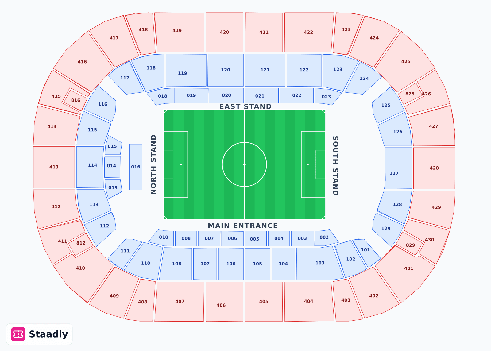 Johan Cruijff Arena seat layout and seating plan — colored sections, stands and tiers (Amsterdam)