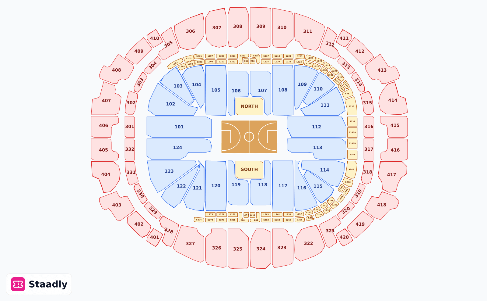 Kaseya Center seat layout and seating plan — colored sections, stands and tiers (Miami)