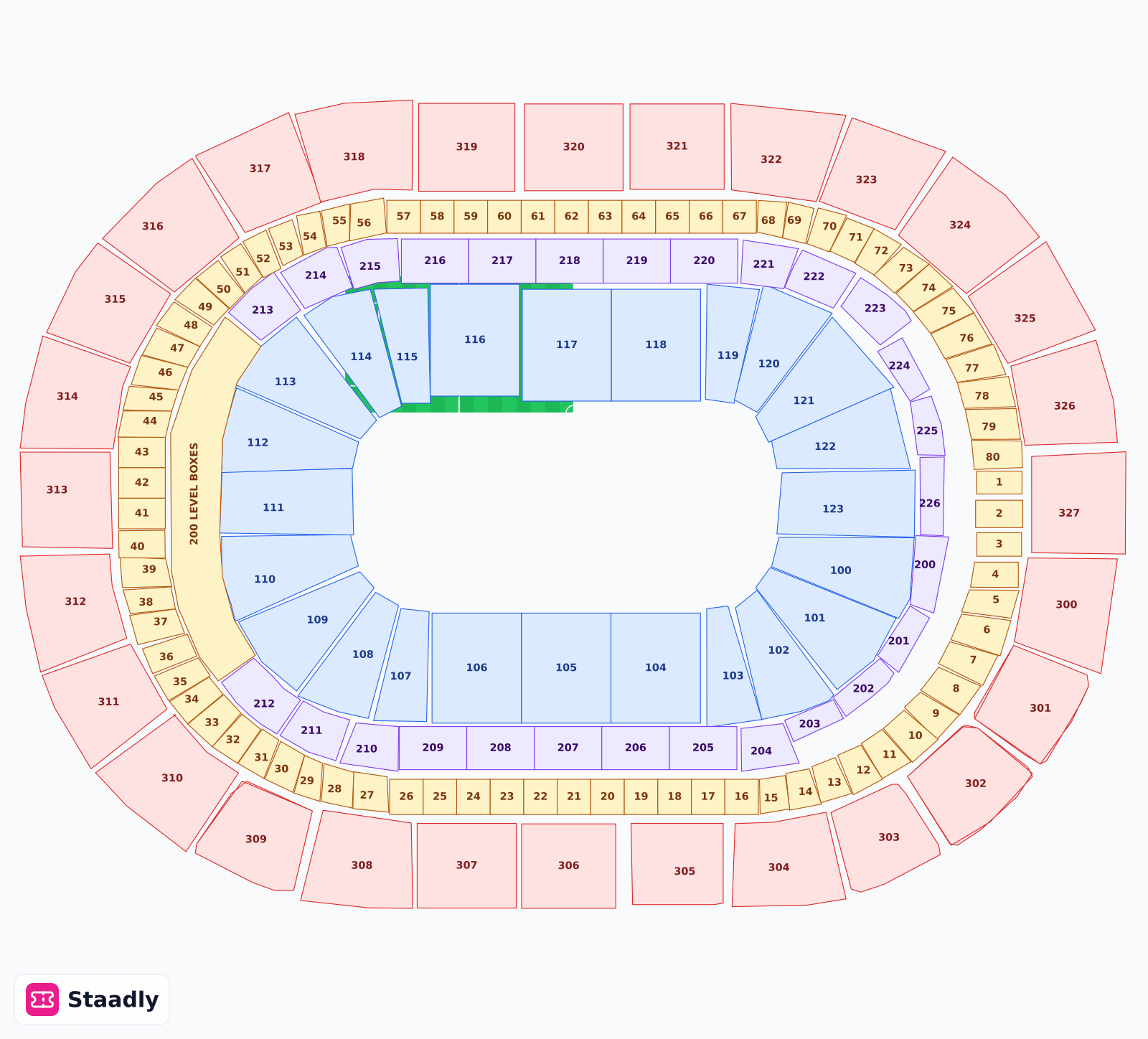 KeyBank Center seat layout and seating plan — colored sections, stands and tiers (Buffalo)