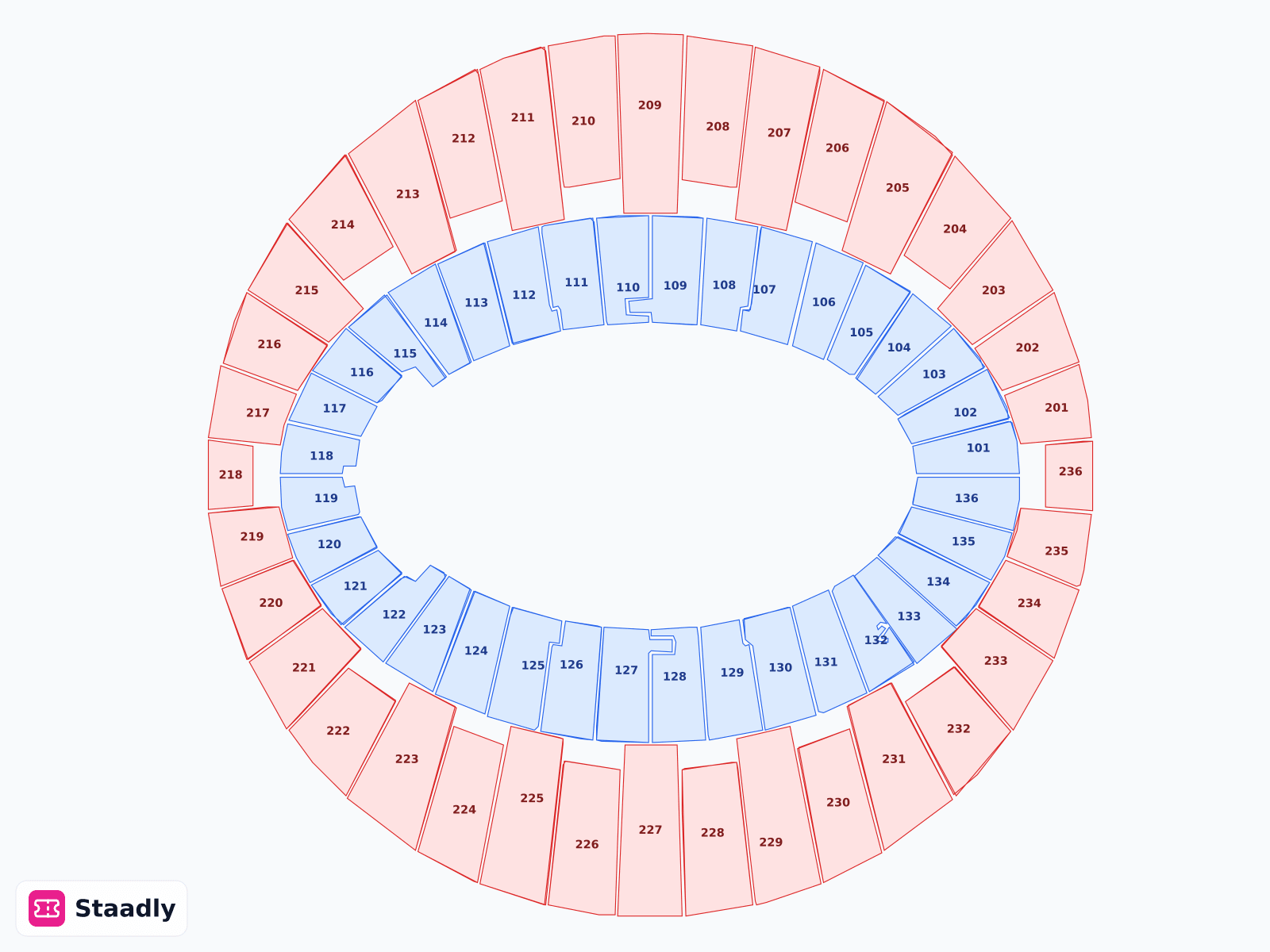 Kia Forum seat layout and seating plan — colored sections, stands and tiers (Inglewood)