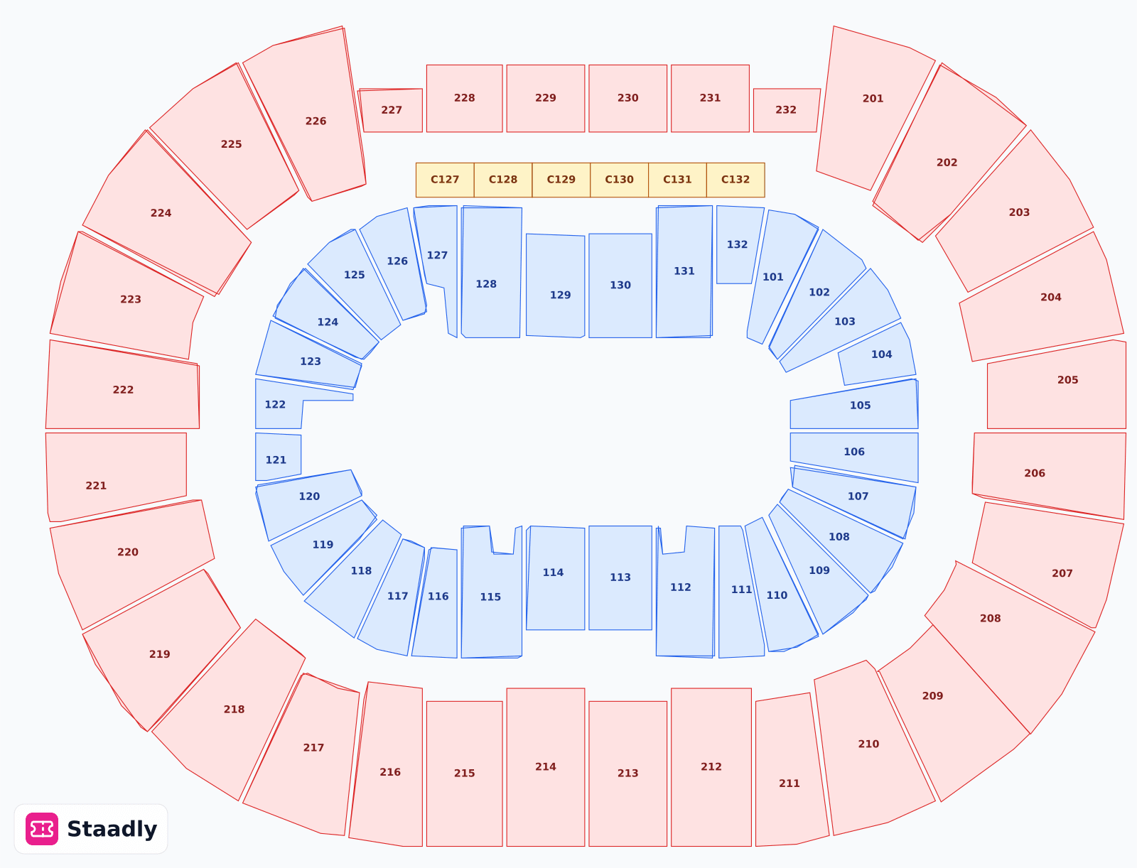 Legacy Arena at the BJCC seat layout and seating plan — colored sections, stands and tiers (Birmingham)