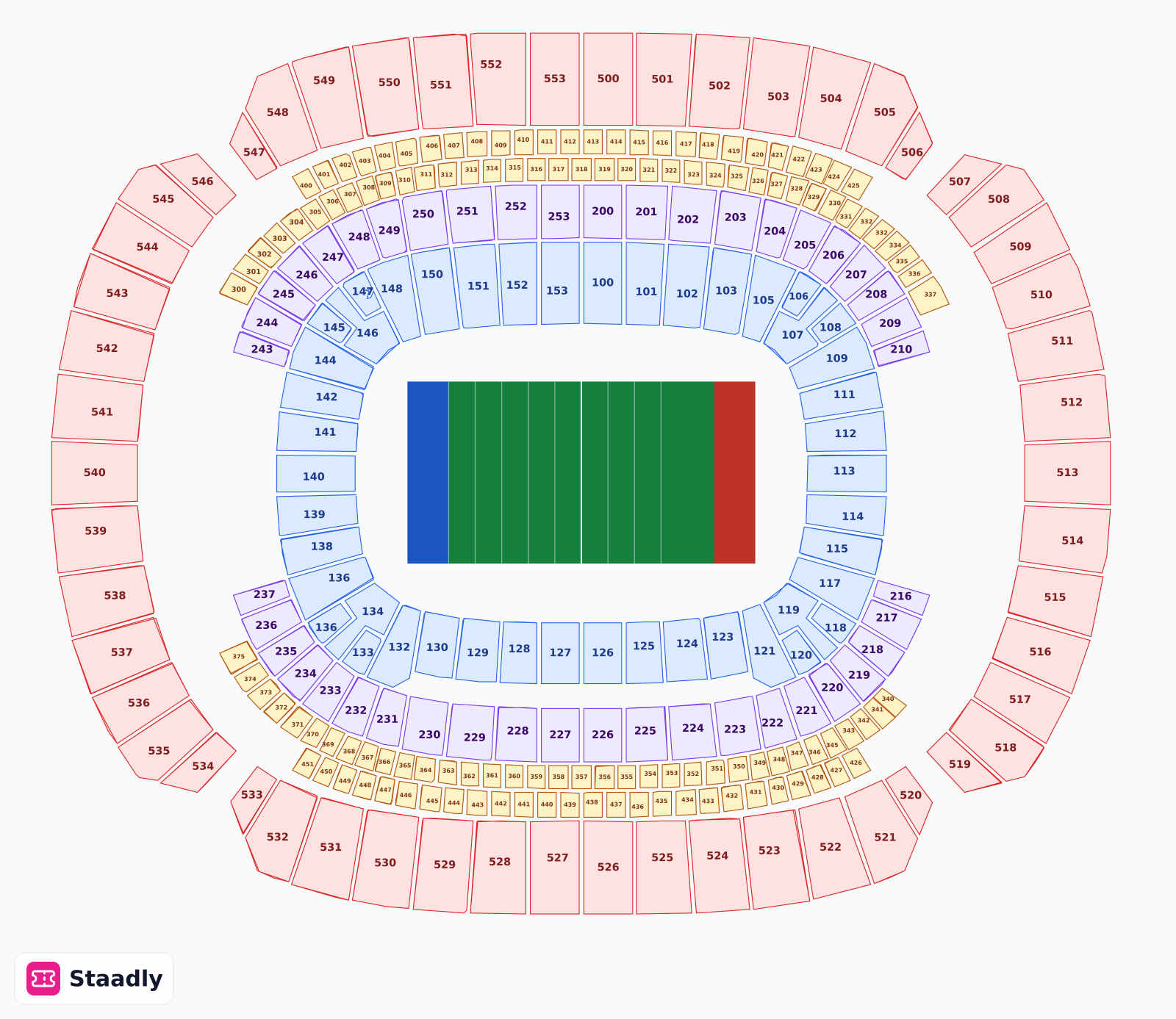M&T Bank Stadium seat layout and seating plan — colored sections, stands and tiers (Baltimore)