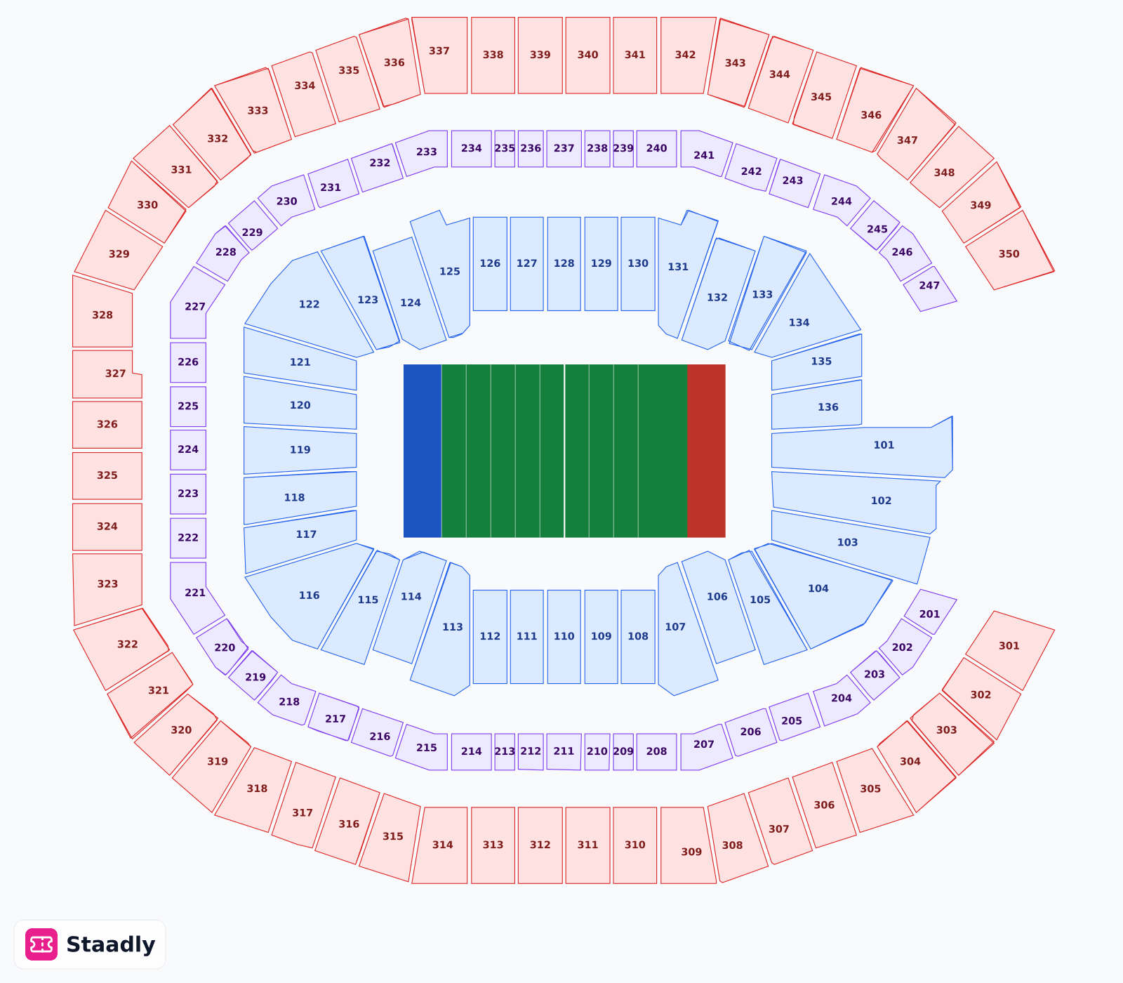 Mercedes-Benz Stadium seat layout and seating plan — colored sections, stands and tiers (Georgia)