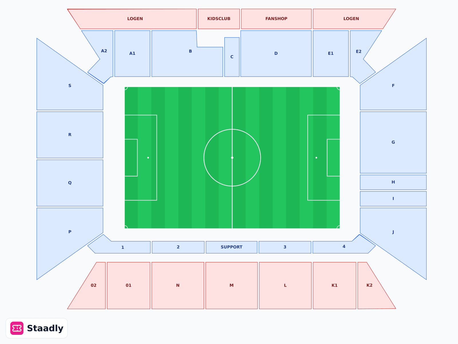 MEWA Arena seat layout and seating plan — colored sections, stands and tiers (Mainz) — 1. FSV Mainz 05's stadium