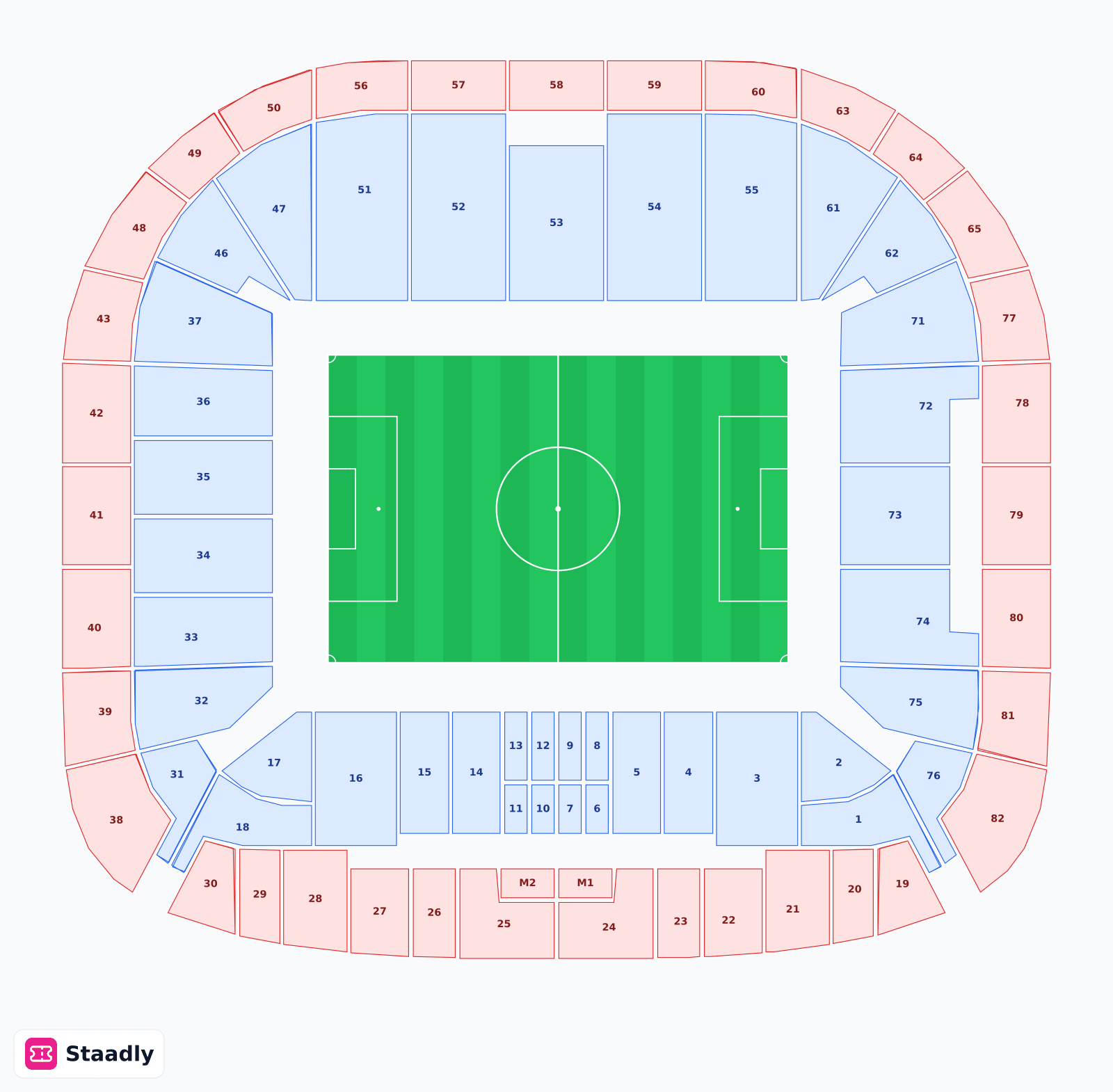 MHPArena seat layout and seating plan — colored sections, stands and tiers (Stuttgart) — VfB Stuttgart's stadium