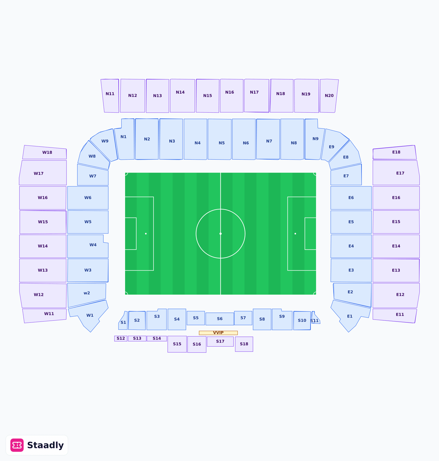 MOHAMMED BIN ZAYED STADIUM seat layout and seating plan — colored sections, stands and tiers (ABU DHABI)