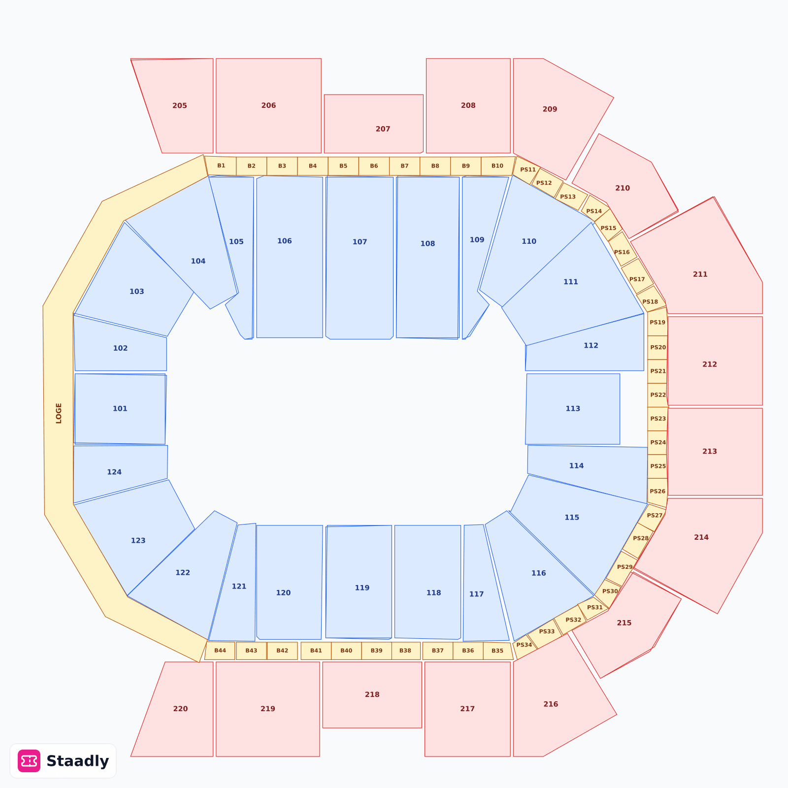 Moody Center ATX seat layout and seating plan — colored sections, stands and tiers (Austin)