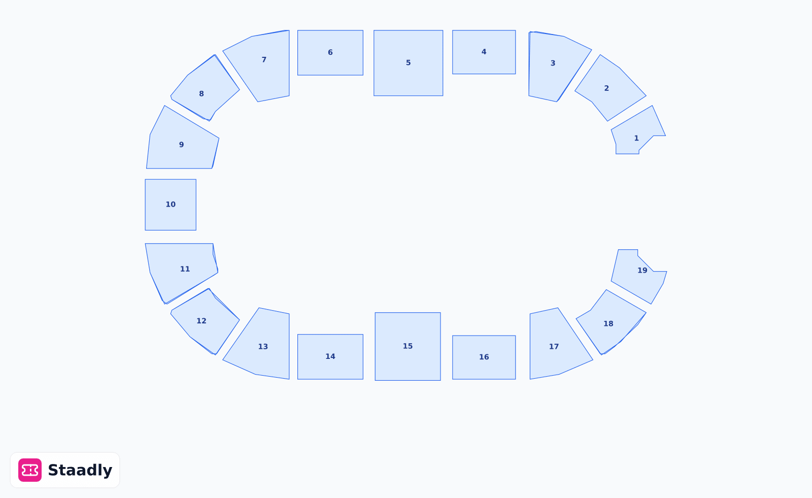 Motorpoint Arena Nottingham seat layout and seating plan — colored sections, stands and tiers (Nottingham)