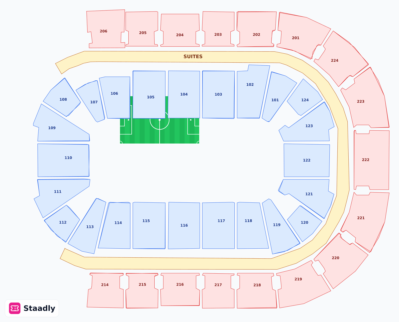 Numerica Veterans Arena seat layout and seating plan — colored sections, stands and tiers (Spokane)
