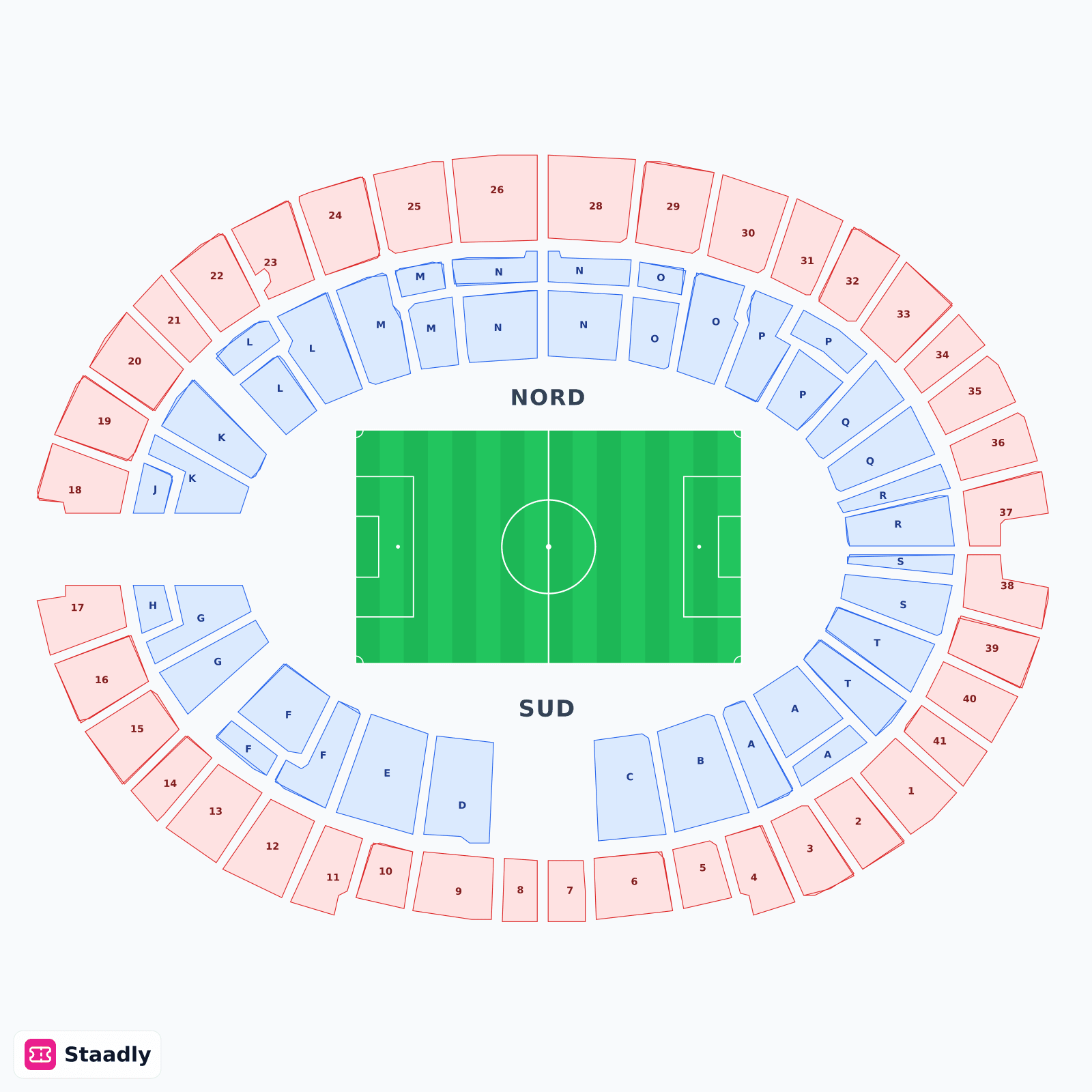 Olympiastadion Berlin seat layout and seating plan — colored sections, stands and tiers (Berlin)