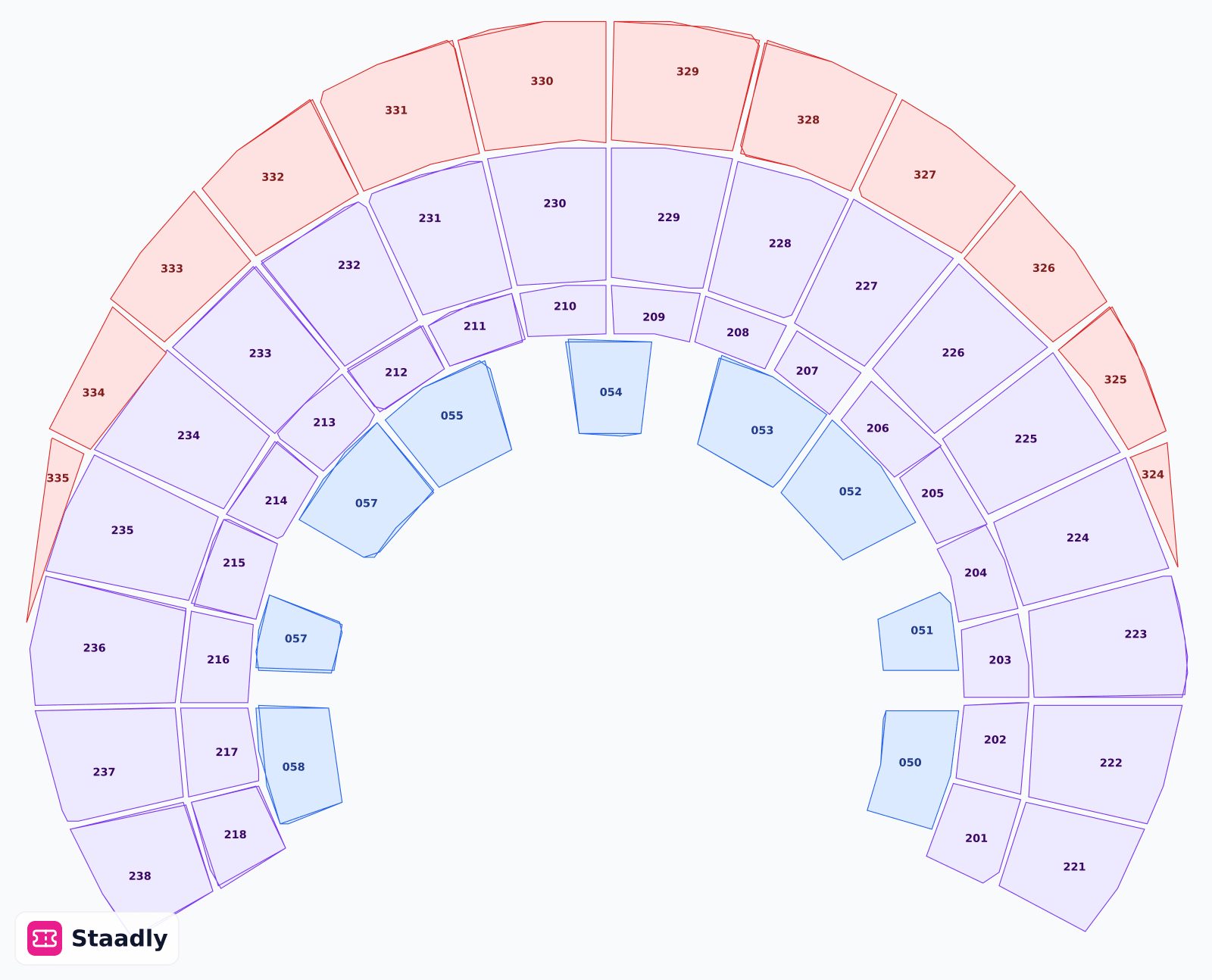 OVO Hydro seat layout and seating plan — colored sections, stands and tiers (Glasgow)