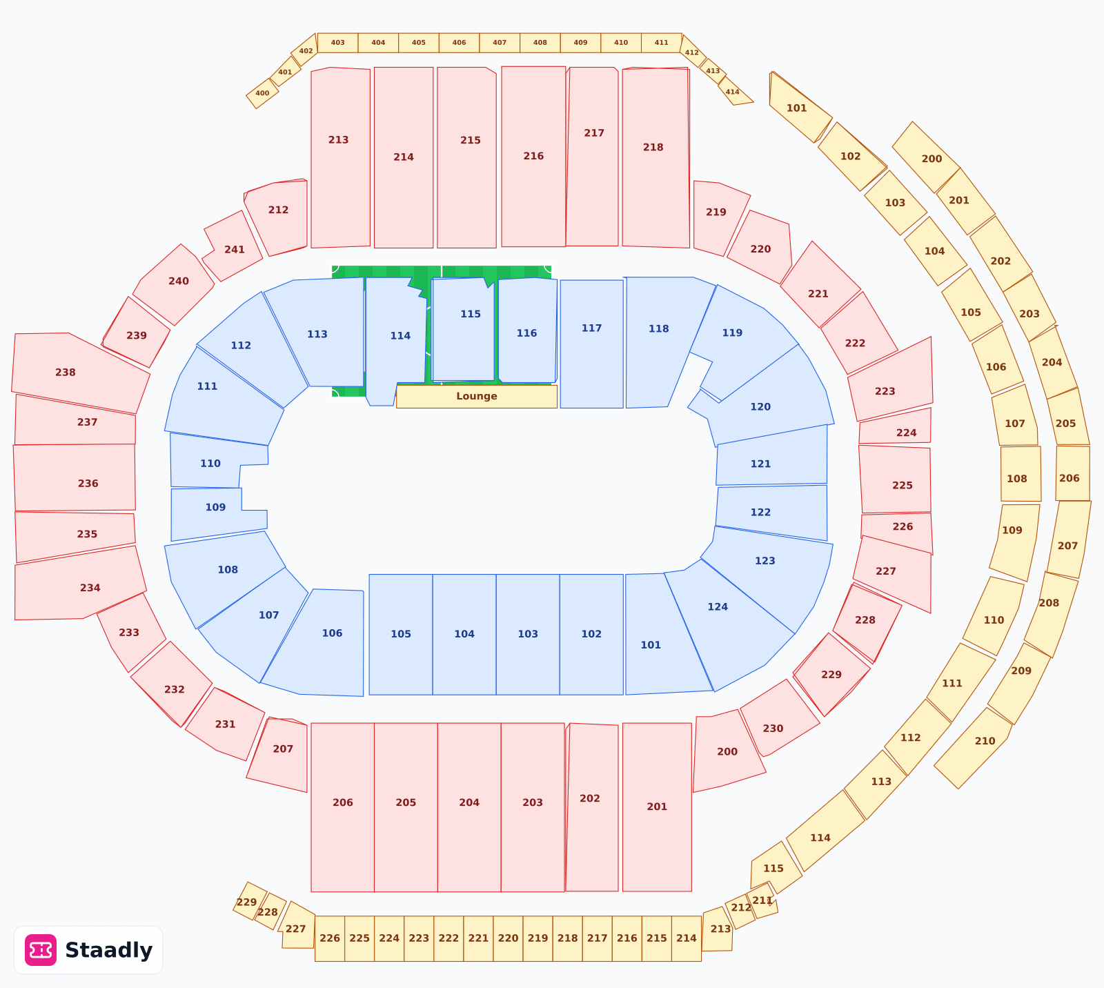 PeoplesBank Arena seat layout and seating plan — colored sections, stands and tiers (Hartford)
