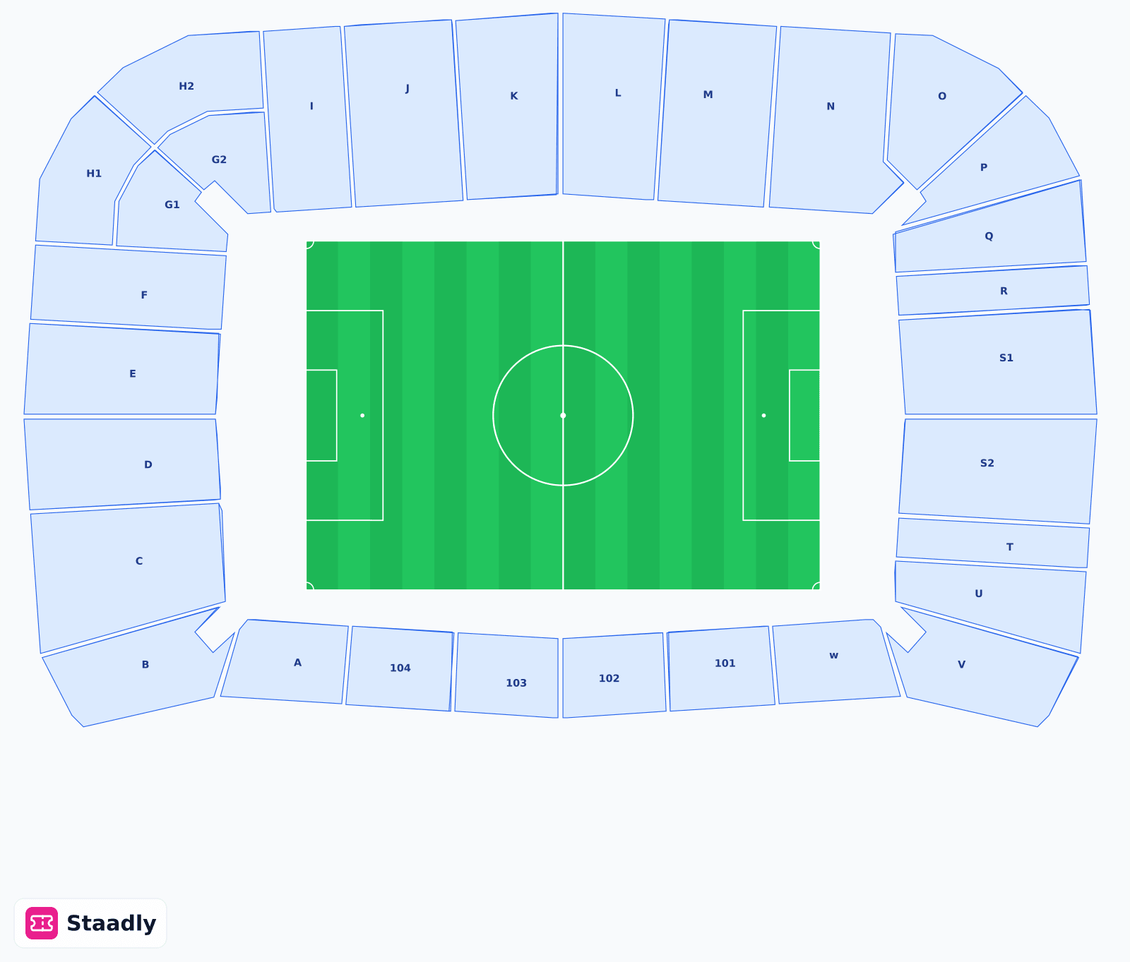PreZero Arena seat layout and seating plan — colored sections, stands and tiers (Sinsheim) — TSG 1899 Hoffenheim's stadium