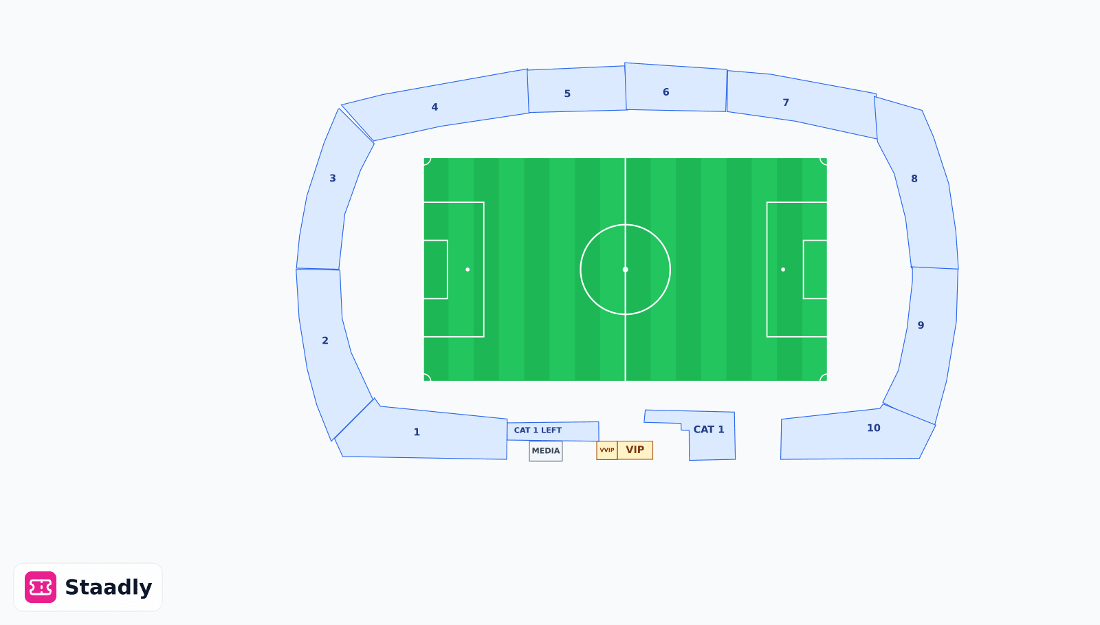 Rashid Stadium seat layout and seating plan — colored sections, stands and tiers (Dubai)
