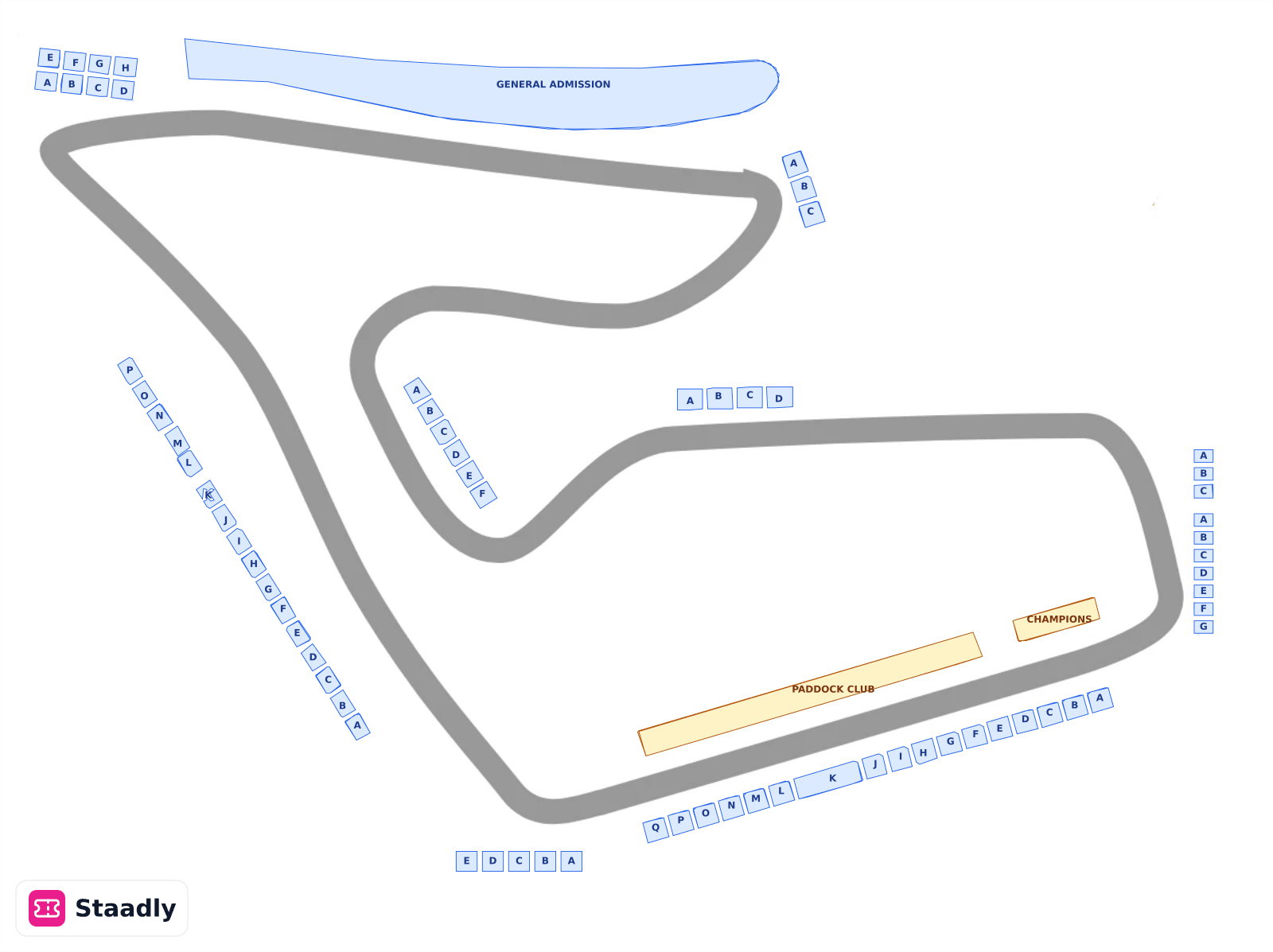 RED BULL RING seat layout and seating plan — colored sections, stands and tiers (SPIELBERG)