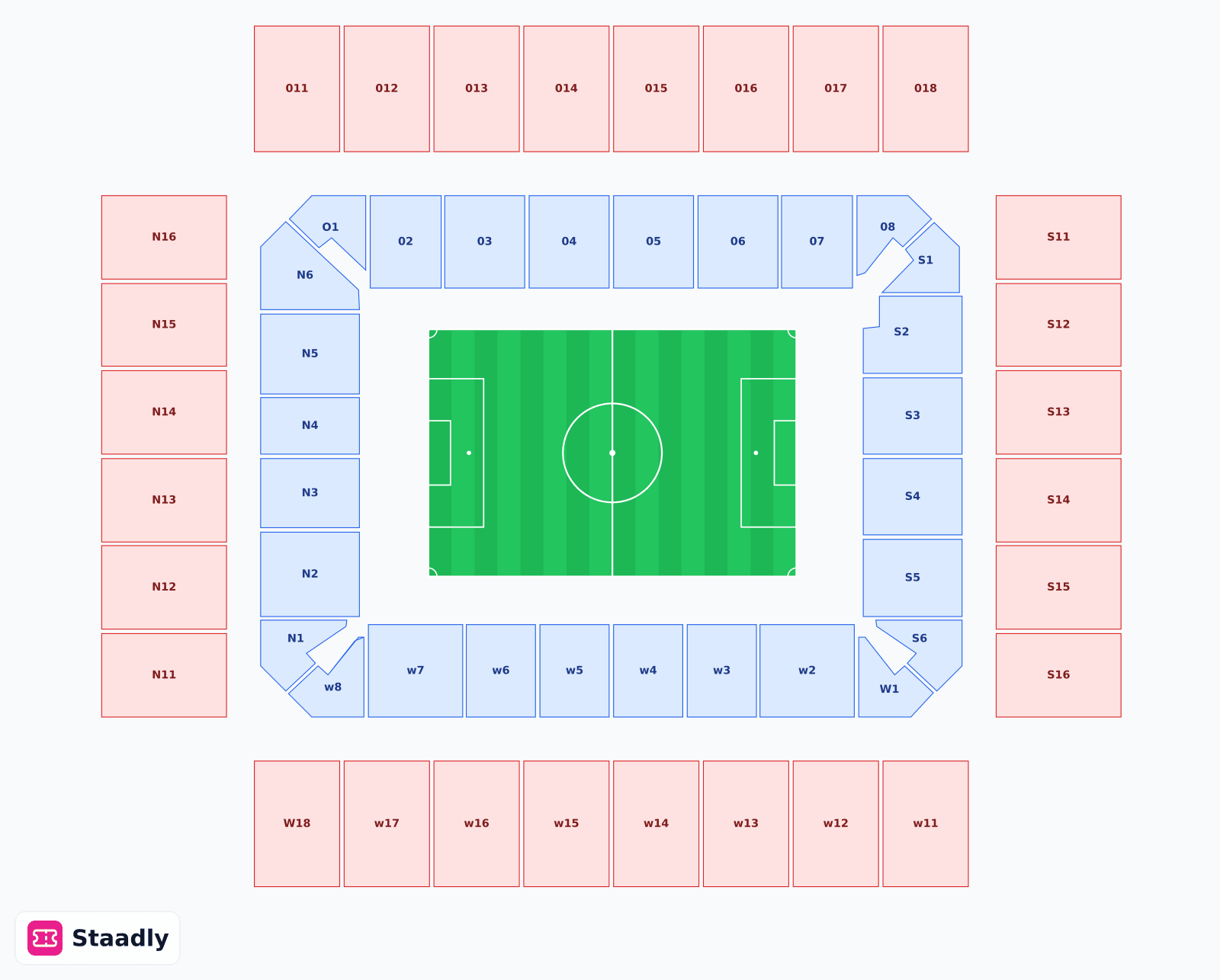 RheinEnergieStadion seat layout and seating plan — colored sections, stands and tiers (Cologne) — Köln's stadium