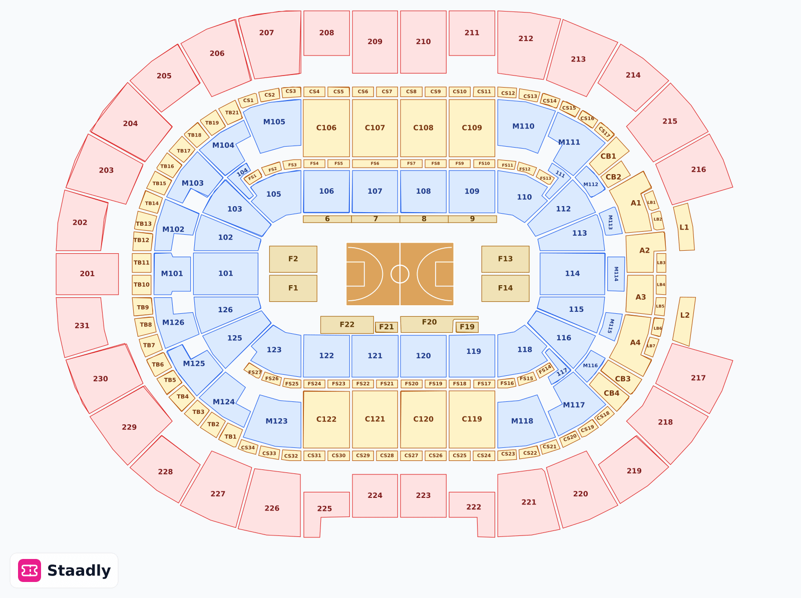 Rocket Arena seat layout and seating plan — colored sections, stands and tiers (Cleveland)