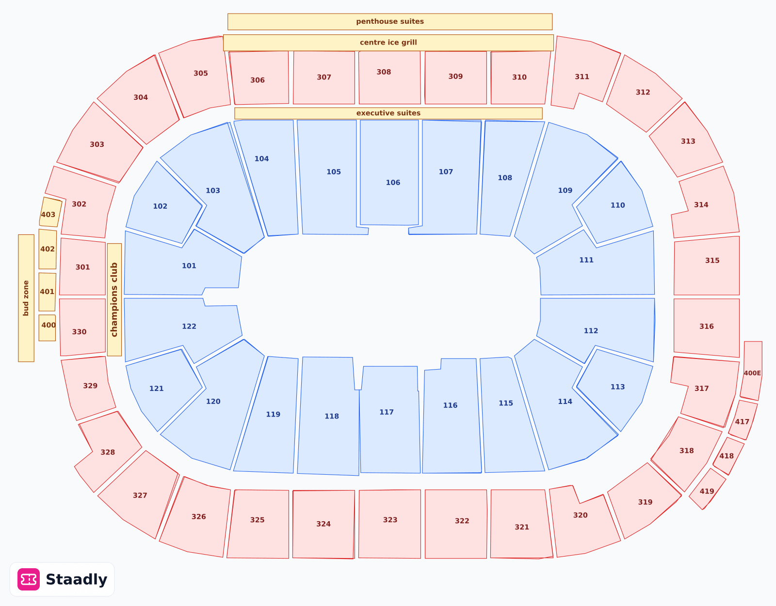 Rogers Arena seat layout and seating plan — colored sections, stands and tiers (Vancouver)